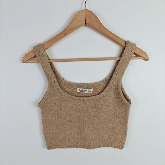 Stradivarius Tan Fluffy Knit Crop Top, Size S - Picture 1 of 5